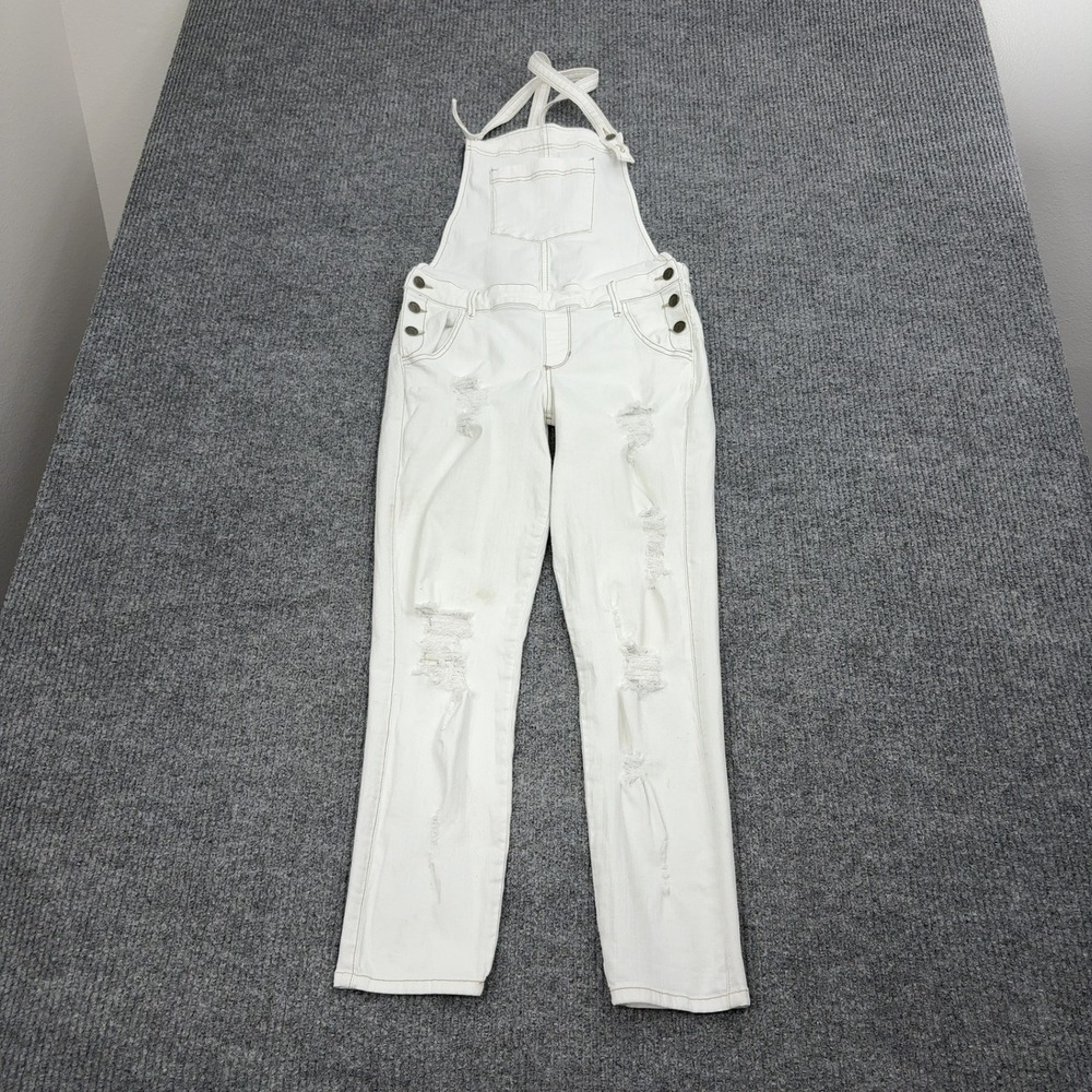 Guess Overalls Womens 29 White Cotton Distressed Ripped Slim Casual Streetwear - Picture 1 of 10